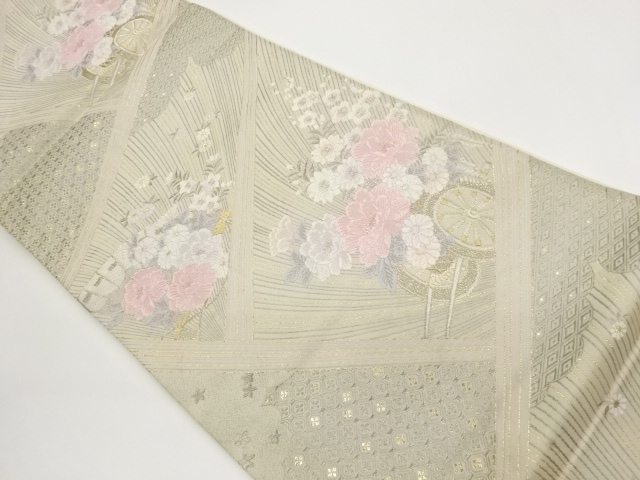 JAPANESE FUKURO OBI / WOVEN FLORAL CART